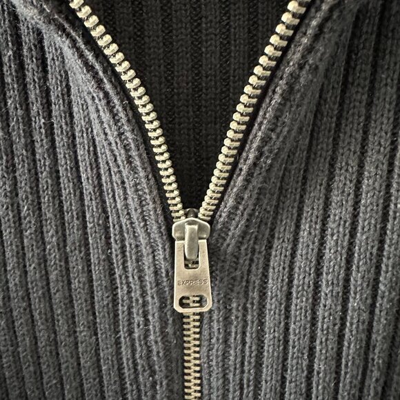 Express Men's XL Black Ribbed Full Zip-Up Sweater 100% Cotton - Picture 5 of 16